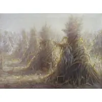 Harry Spiers, Haystacks with Pumpkins, Oil on Canvas