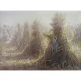 Harry Spiers, Haystacks with Pumpkins, Oil on Canvas