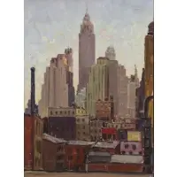 Couce Vidal, Downtown From Brooklyn Bridge, Oil on Board
