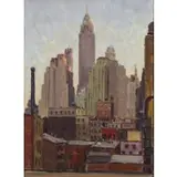Couce Vidal, Downtown From Brooklyn Bridge, Oil on Board