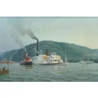 William Muller, Towing on the Hudson, Oil on Board "Towing on the Hudson"