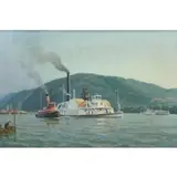 William Muller, Towing on the Hudson, Oil on Board "Towing on the Hudson"