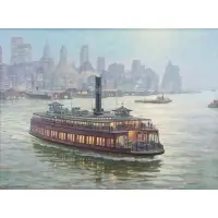 William Muller, Lackawana Railroad Ferryboat 'Binghamton, Oil on Canvas