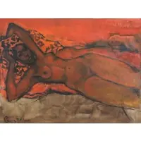 Geoffrey Holder, Reclining Nude, Oil on Canvas