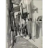 Ruth Schloss, Street Scene, Gouache on Paper