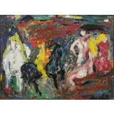 Jan Müller, Two Equestrians with Nudes, Oil on Wood