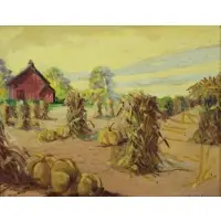 Rose Becker, Farm Scene, Oil on Board