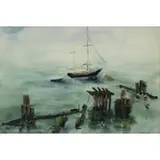 H. Watercolor Buchsbaum, Ship and Piers