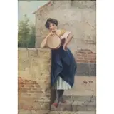 Rodolfo Agresti, Woman with Tambourine, Oil on Canvas