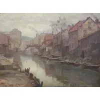 Bernhof Petersen, Village Landscape, Oil on Canvas