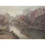 Bernhof Petersen, Village Landscape, Oil on Canvas