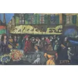 Ludwig Satz, Cafe Scene, Oil on Board