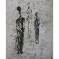 Deborah Freed, Figures in Manner of Giacometti, Oil on Board