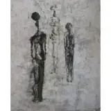 Deborah Freed, Figures in Manner of Giacometti, Oil on Board