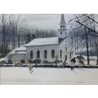 James Feriola, Church in Winter, Watercolor
