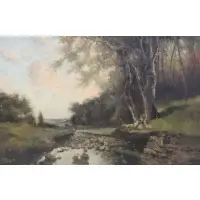 Nicolas Briganti, Shepherd at Creek, Oil on Canvas