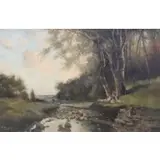 Nicolas Briganti, Shepherd at Creek, Oil on Canvas
