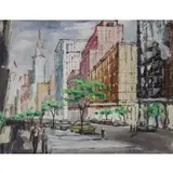 Christina Rubin, City Street Scene, Oil on Board
