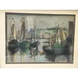 Harry Gottleib, Boats in Harbor, Pastel on Paper