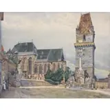 E. Watercolor Bernhardt, European Village Scene