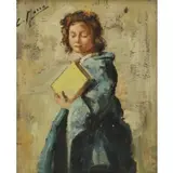 C. Oil on Board Moscu, Girl with Book