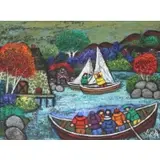 Bea Haverbusch, 7 In Rowboat, Mixed Media on Board