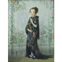 Francis L Mora, Young Girl in Floral Robe, Oil on Canvas