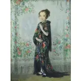 Francis L Mora, Young Girl in Floral Robe, Oil on Canvas