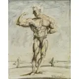 Reginald Marsh, Body Builder, Oil on Board