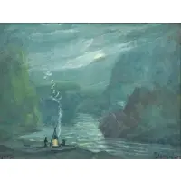 Campfire by Louis Eilshemius, Oil on Board, sold Oct 2018