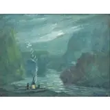 Louis Eilshemius, Campfire, Oil on Board