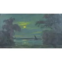 Louis Eilshemius, Moonlit Seascape, Oil on Board