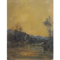 Louis Eilshemius, River Landscape, Oil on Board