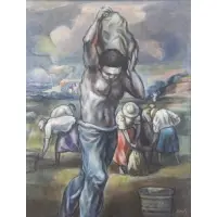Abraham Harriton, Harvest Pastoral, Oil on Canvas