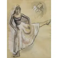 Moses Soyer, Dancer Study, Ink and Chalk on Paper