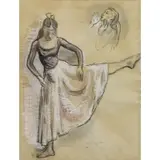 Moses Soyer, Dancer Study, Ink and Chalk on Paper