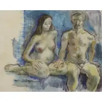 Two Nudes by Moses Soyer, Pastel and Watercolor, sold Oct 2018
