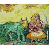 Peasant Woman with Cow by David Burliuk, Oil on Board, sold Oct 2018
