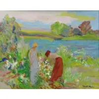 Albert Mohr, Gathering Flowers, Oil on Canvas