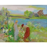 Albert Mohr, Gathering Flowers, Oil on Canvas