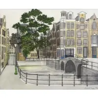 Denis Paul Noyer, Street with Canal, Oil on Canvas
