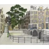 Denis Paul Noyer, Street with Canal, Oil on Canvas