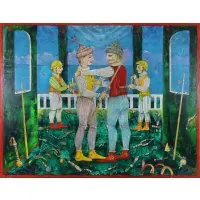 Vasily Kafanov, Pool Players, 1973, Oil on Canvas