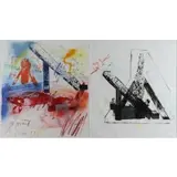 Michael Heizer, Sculptural Element, 1983, 1983 Monotype with Embossing and Hand-Coloring in Two Sheets