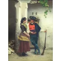 Jules Worms, The Courtship, Oil on Wood Panel