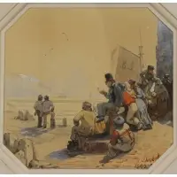Andreas Achenbach, Figures on the Dock,1843, Watercolor on Paper