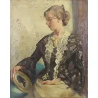 Louis Betts, Beauty with a Silhouette Portrait, Oil on Canvas