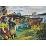 David Burliuk, Peasants with Cows, Watercolor