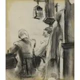 Max Liebermann, Two Figures, Charcoal on Paper