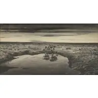 Peter Hurd, Cows Watering, Ink and Charcoal
